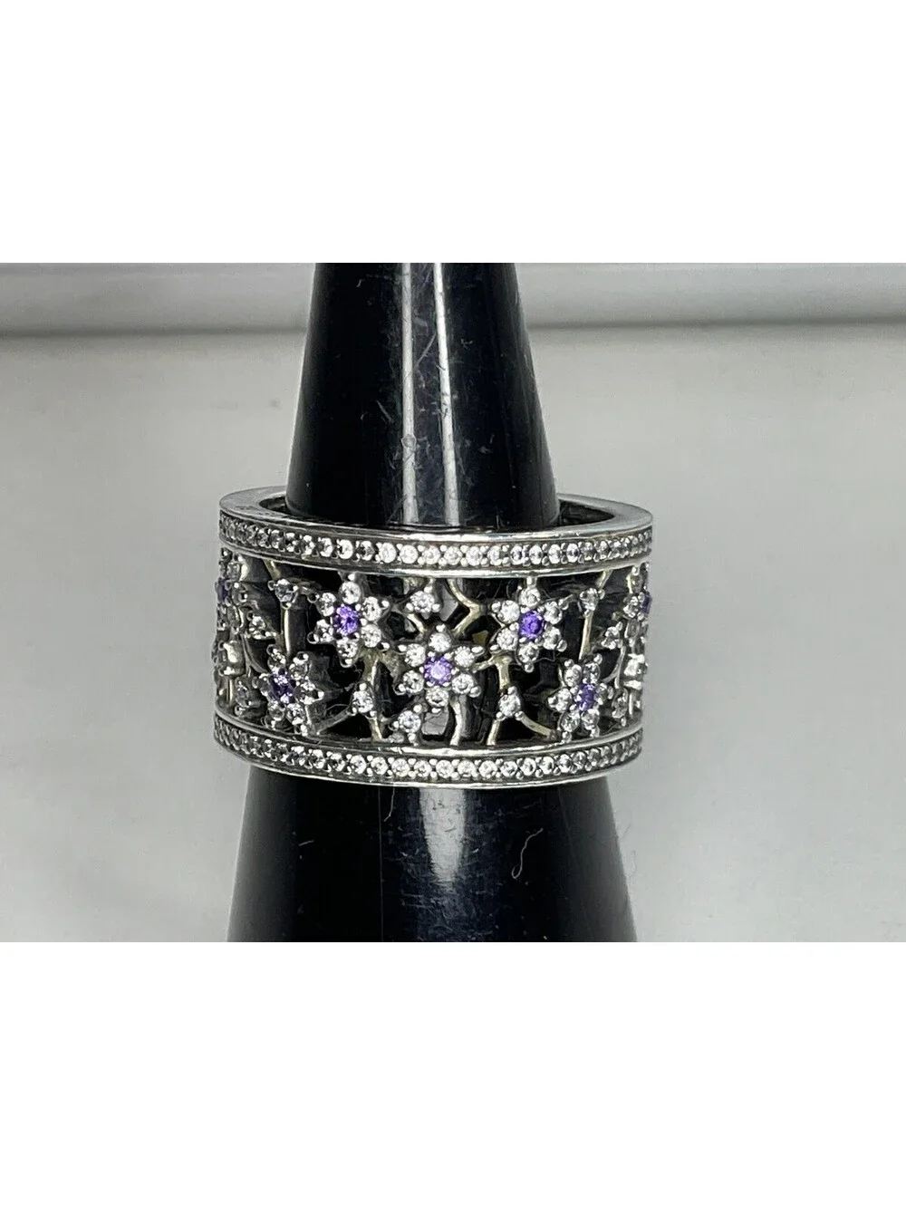 Pandora Forget Me Not Purple CZ Ring Sz 6 Retired